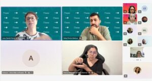 Print de tela do webinário onde aparecem Laiza e Rafael