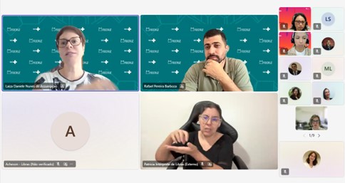 Print de tela do webinário onde aparecem Laiza e Rafael